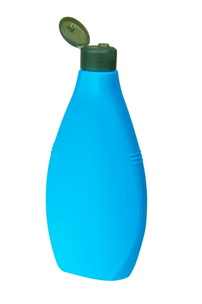 Синяя Бутылка Шампуня Упаковка Лосьона Пластиковый Контейнер Изолированы Белом Фоне — стоковое фото