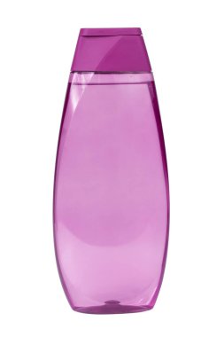 Beyaz arka planda izole edilmiş pembe şişe şampuanı ya da losyon paketi plastik kap