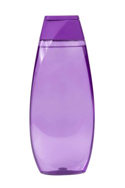 Beyaz arka planda izole edilmiş mor şişe şampuanı ya da losyon paketi plastik kap