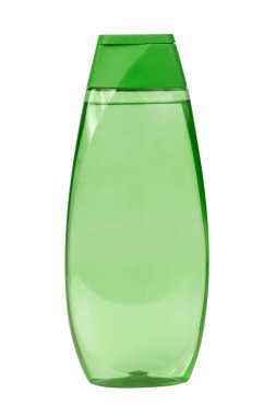 Beyaz arka planda izole edilmiş yeşil şişe şampuanı ya da losyon paketi plastik kap