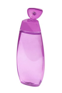 Beyaz arka planda izole edilmiş pembe şişe şampuanı ya da losyon paketi plastik kap