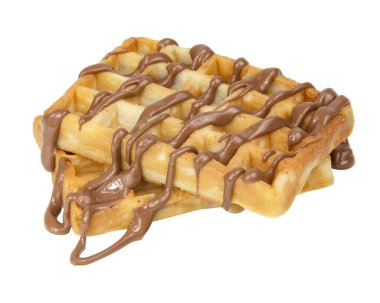 Beyaz arka planda izole edilmiş çikolata soslu Belçika waffle 'ları.