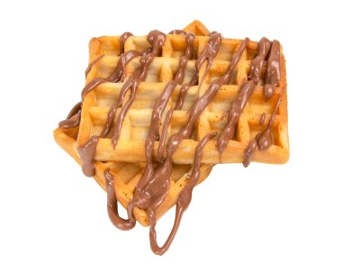 Beyaz arka planda izole edilmiş çikolata soslu Belçika waffle 'ları.