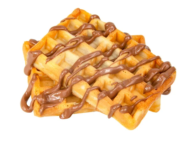 Belgian Waffles Chocolate Syrup Baked Tasty Isolated White Background — ストック写真