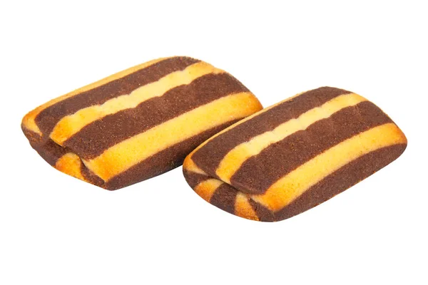 Biscoitos Listrados Cacau Saboroso Isolado Fundo Branco — Fotografia de Stock