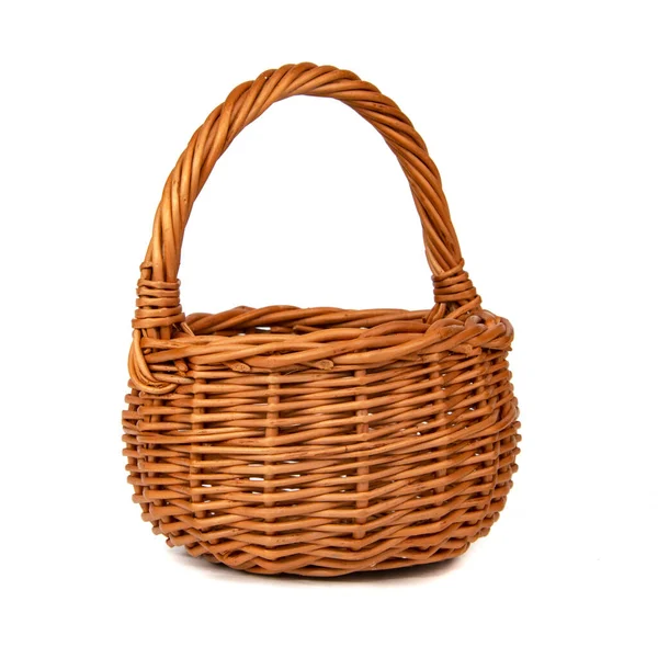 Wicker Brown Basket Isolated White Background — ストック写真