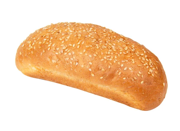 Pão Longo Com Sementes Gergelim Isoladas Fundo Branco — Fotografia de Stock
