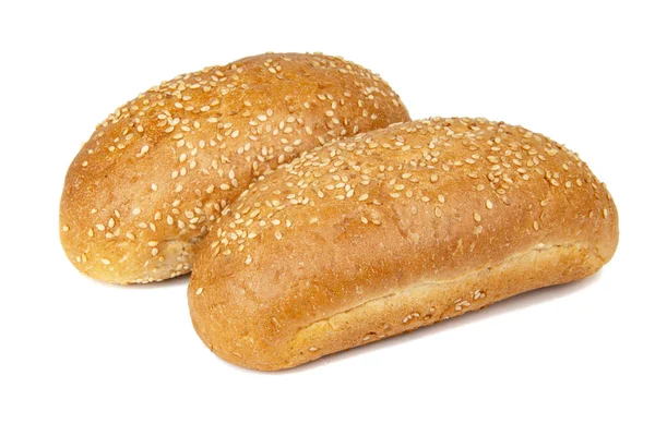 Panino Lungo Con Panificio Semi Sesamo Isolato Sullo Sfondo Bianco — Foto Stock