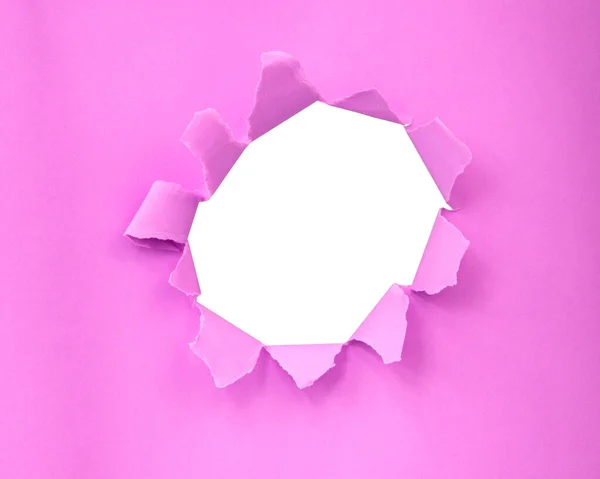 Pink Color Paper Circle Hole Damaged Background — Stock fotografie