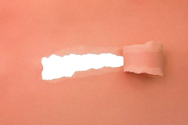 Hole Paper Pink Color Background Damaged Ripped — Stock fotografie