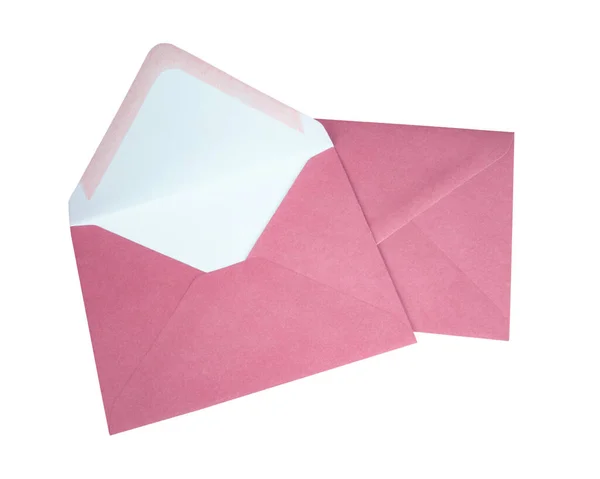白色背景上孤立的手工粉红信封 — 图库照片