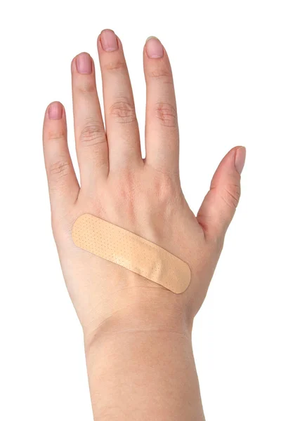 Medical Patch Plaster Woman Hand Isolated White Background — Stock fotografie