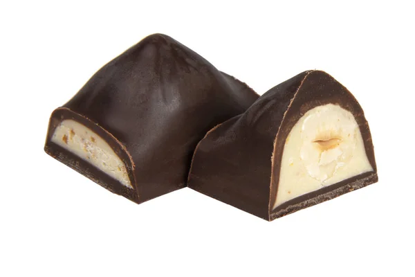 Chocolate Sweet Candy Nut Glazed Half Isolated White Background — Stockfoto
