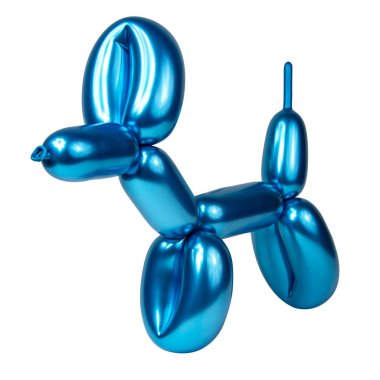Beyaz arka planda izole edilmiş parlak mavi balon model köpek.