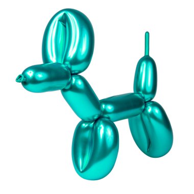 Beyaz arka planda izole edilmiş parlak mavi balon model köpek.