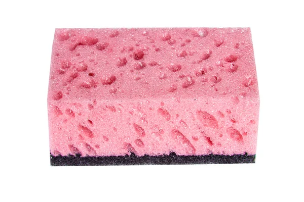 Pembe bulaşık yıkama süngeri beyaz arkaplanda izole edilmiş.
