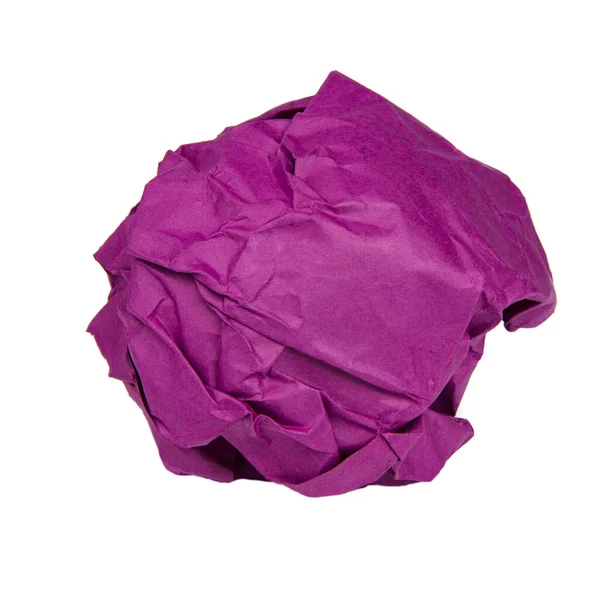 Palla Carta Viola Stropicciata Isolata Sullo Sfondo Bianco — Foto Stock