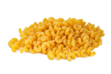 Cavatappi kuru makarna organik ürün izole beyaz zemin sarı