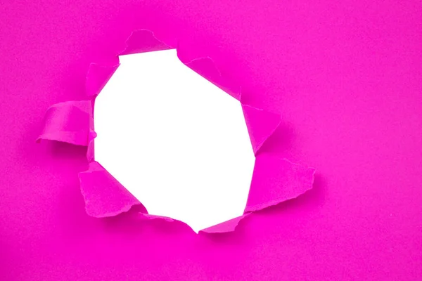 Díra Papírové Růžové Pozadí Roztržené Pro Design — Stock fotografie