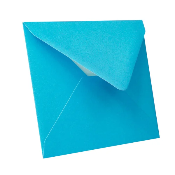 Blue Paper Envelope Postcard Isolated White Background — Stock Photo, Image