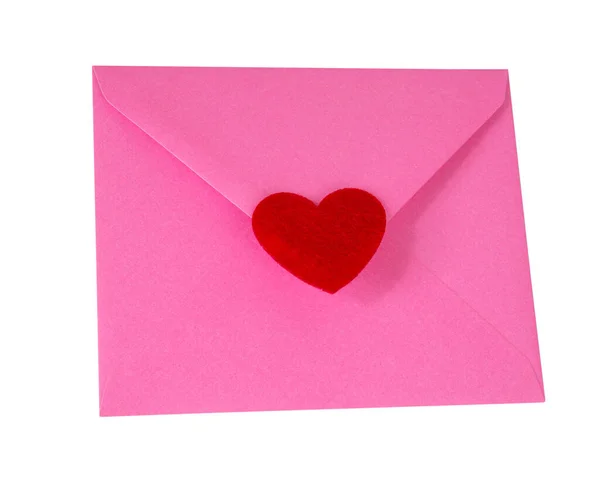 Pink Craft Envelope Mail Red Heart Isolated White Background — Stock Photo, Image