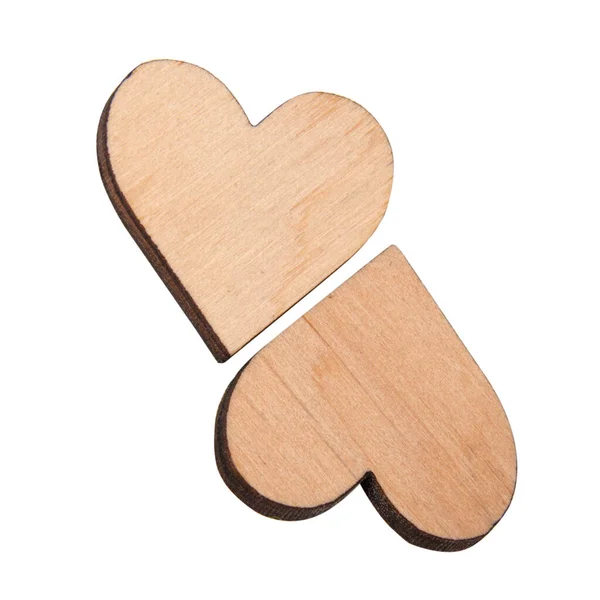 Corazones Artesanales Madera Decorativos Aislados Sobre Fondo Blanco — Foto de Stock