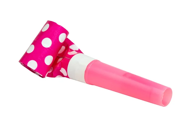 Pink Noisemaker Party Whistle Horn White Isolated Background — Zdjęcie stockowe