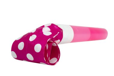 Colored noisemaker party whistle horn on the white isolated background
