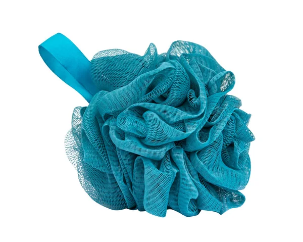 Ducha Esponja Azul Suave Esponjosa Para Baño Aislado Fondo Blanco — Foto de Stock