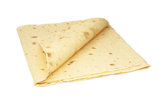 Παραδοσιακό Ψωμί Lavash Pita Που Απομονώνεται Στο Λευκό Φόντο — Φωτογραφία Αρχείου