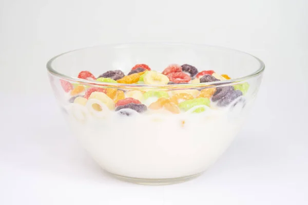 Delicious Nutritious Fruit Cereal Loops Multicolored Flavorful White Background Healthy — Stockfoto