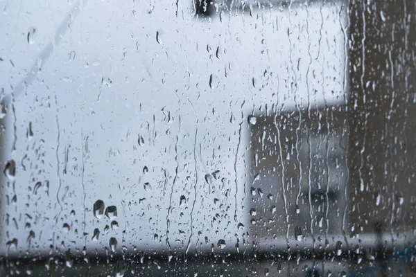 Wet Rain Drops Window Glass Season Mood Natural — Foto Stock