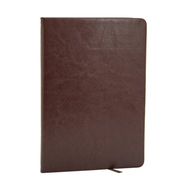 Deri kahverengi defter planlayıcısı beyaz arkaplanda izole edilmiş