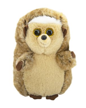 Beyaz arka planda izole edilmiş komik kirpi oyuncağı.