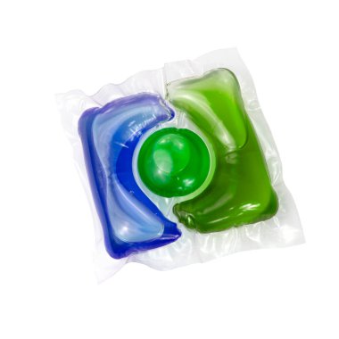 Washing multicolor gel liquid powder capsule isolated on the white background
