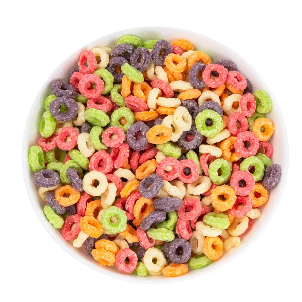 Delicious Nutritious Fruit Cereal Loops Multicolored Flavorful White Background Healthy — 스톡 사진