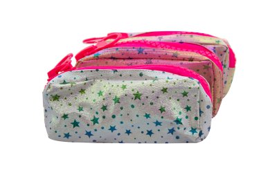 Multicolored pencil pen case container isolated on the white background