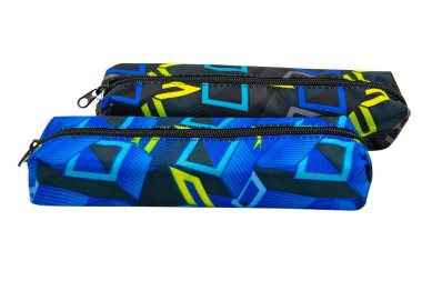 Multicolored pencil pen case container isolated on the white background