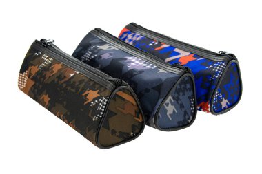 Multicolored pencil pen case container isolated on the white background