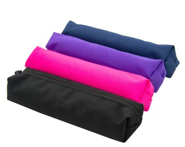 Multicolored pencil pen case container isolated on the white background