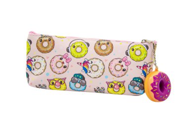 Multicolored pencil pen case container isolated on the white background