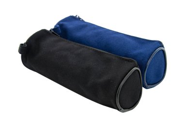 Multicolored pencil pen case container isolated on the white background