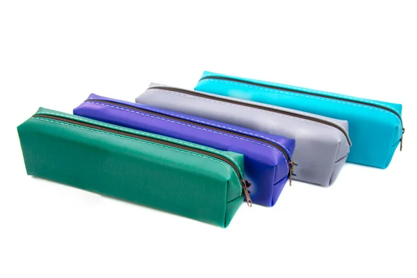 Multicolored Pencil Pen Case Container Isolated White Background — 图库照片