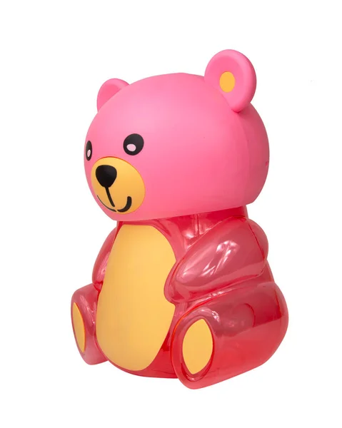 Pink toy bear plastic gift baby isolated on the white background