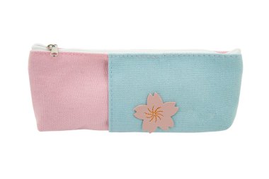 Multicolored pencil pen case textile container isolated on the white background
