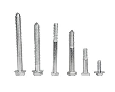 Beyaz zemin üzerinde cıvata metal endüstriyel demir vida