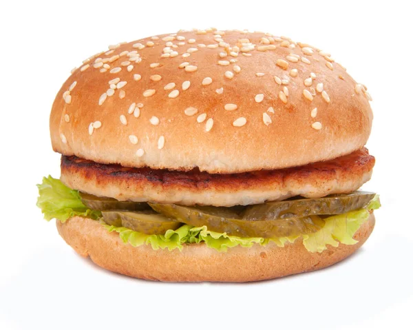 Tasty Fast Food Burger Beef Onion Cucumbers Salad American Style — Stock Photo, Image
