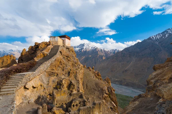 Watchtower Spiti Valley Dhankar Close Mountains — Stock Photo, Image