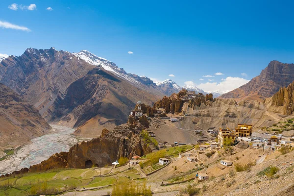 Vue Large Ancien Nouveau Monastère de Dhankar Spiti Valley — Photo