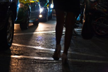 Legs Street Prostitution Car Headllights Bangkok clipart